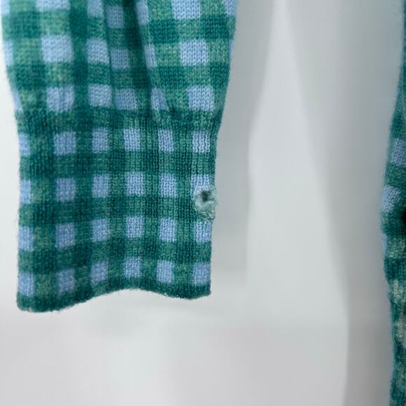 J Crew Merino Wool Gingham Sweater Green Blue Check Crewneck Flaw Womens Sz XS - Picture 12 of 12